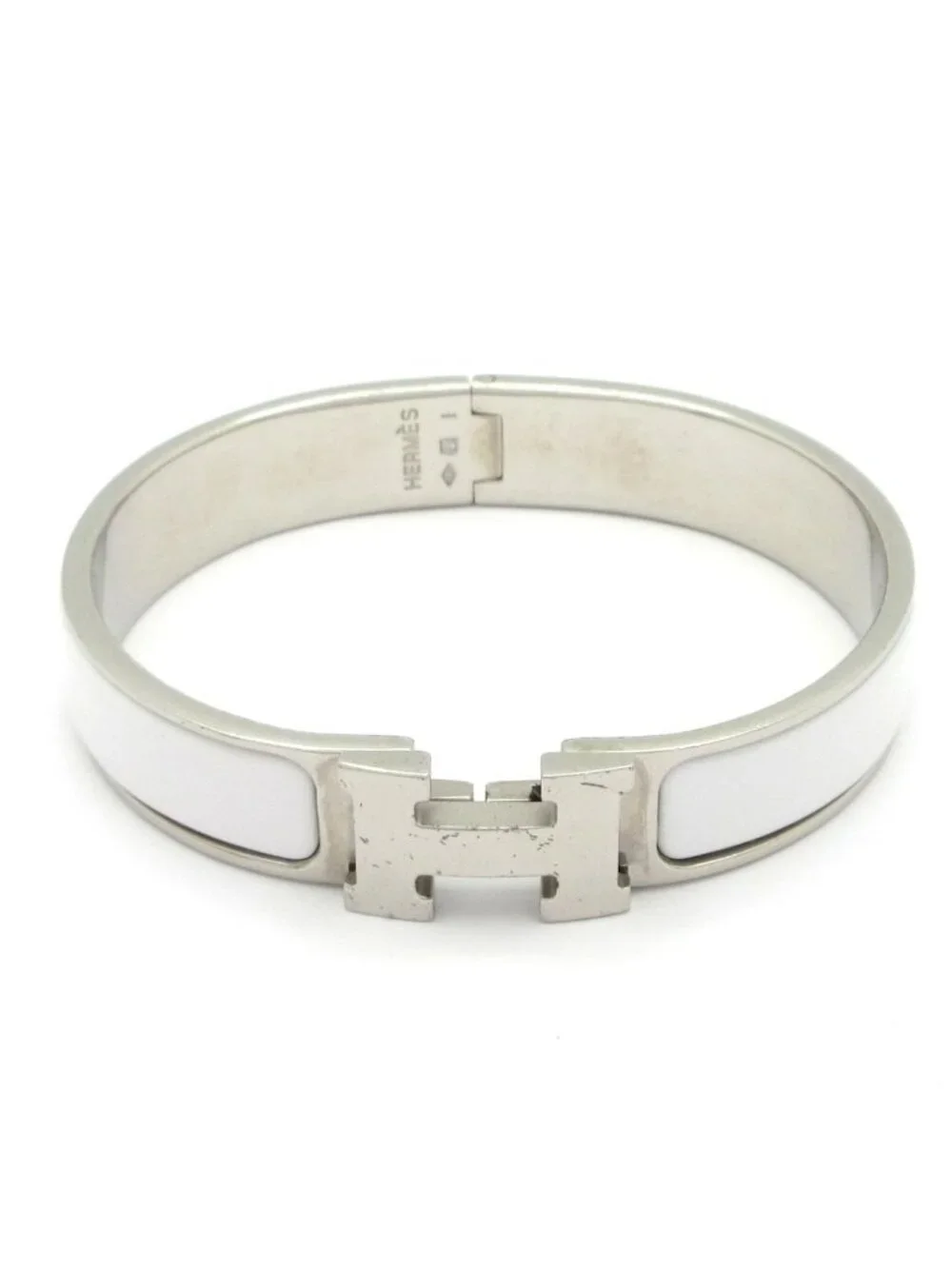 Hermes Bangle Clic H Silver White Bracelet